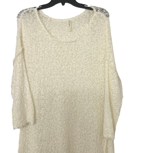POL Cotton Blend Cream Open Knit Asymmetrical Hem Beachy Longline Tunic Top L - Picture 6 of 11
